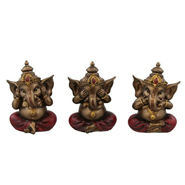 Favorite Decor Store See Hear Speak No Evil Ganesha Figurines Painted Bronze Figures Hindu God 